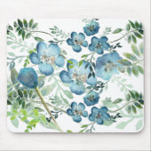 Mooie Blauwe Elegant Waterverf Floral Greenery Muismat (Voorkant)