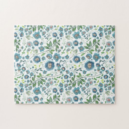 Mooie blauwe elegante Waterverf bloemen Legpuzzel (Horizontaal)