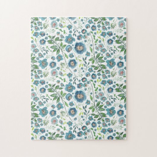 Mooie blauwe elegante Waterverf bloemen Legpuzzel (Verticaal)