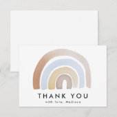 Mooie blauwe en bruine aquarel regenboog bedankkaart (Voorkant / Achterkant)