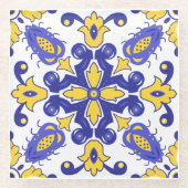 💙 mooie blauwe en gele Azulejos Glazen Onderzetter (Voorkant)