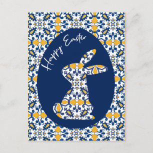 🐇 💛 Mooie blauwe en gele Azulejos Holiday Feestdagenkaart