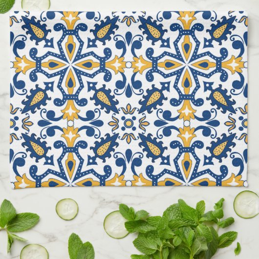 💙 mooie blauwe en gele Azulejos,    keuken Theedoek (Gevouwen)