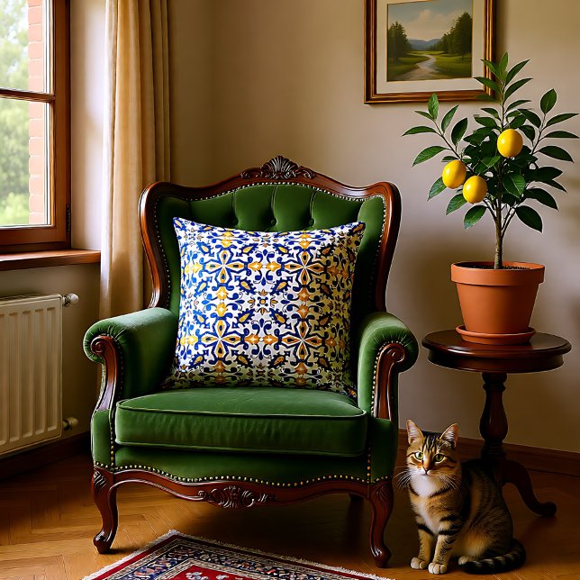 💙 mooie blauwe en gele Azulejos, Kussen (💙💛 Beautiful blue and yellow Azulejos, Throw Pillow)