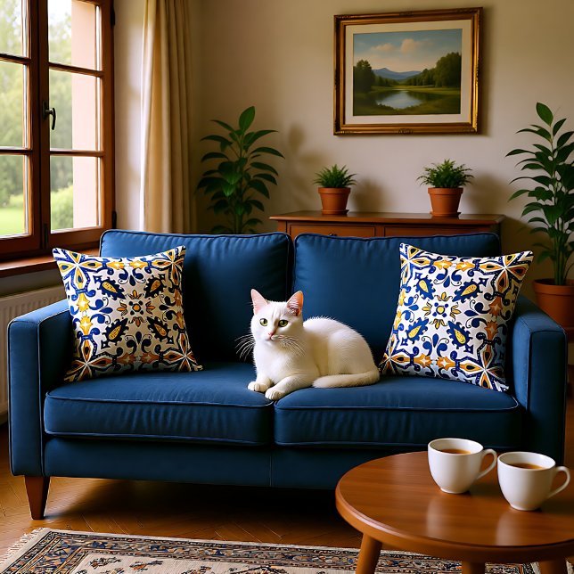 💙 mooie blauwe en gele Azulejos, Kussen (💙💛 Beautiful blue and yellow Azulejos, Throw Pillow)