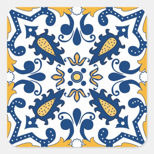 💙 mooie blauwe en gele Azulejos, Vierkante Sticker (Voorkant)
