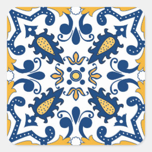💙 mooie blauwe en gele Azulejos, Vierkante Sticker