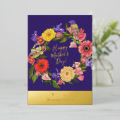 Mooie Blauwe en Gouden Bloemige Moederdag Folie Folie Feestdagenkaart (Staand Voorkant)