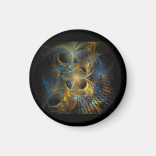 Mooie Blauwe En Gouden Fractal Magneet