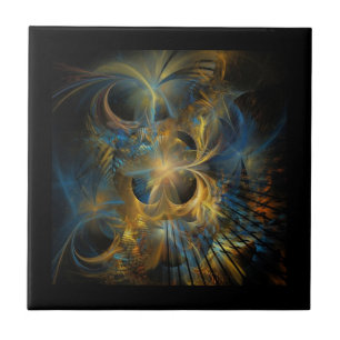 Mooie Blauwe En Gouden Fractal Tegeltje