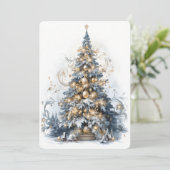 Mooie Blauwe en Gouden Kerstboom Feestdagenkaart (Staand voorkant)