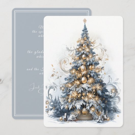 Mooie Blauwe en Gouden Kerstboom Feestdagenkaart (Voorkant / Achterkant)