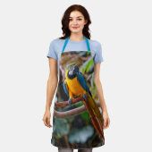 Mooie blauwe en gouden papegaai schort (Gedragen)