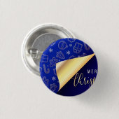 Mooie Blauwe en Gouden Vrolijke Kerstmis Ronde Button 3,2 Cm (Voorkant /achterkant)