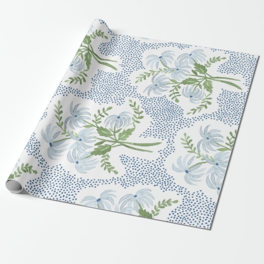 Mooie blauwe en groene Bouquets Cadeaupapier (Uitgerold)