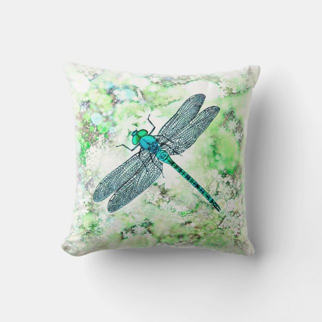 Mooie blauwe en groene dragonfly kussen (Voorkant)