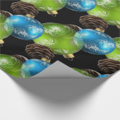 Mooie blauwe en groene kerstballen cadeaupapier (Hoek)