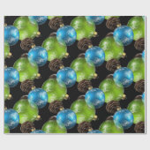 Mooie blauwe en groene kerstballen cadeaupapier (Vlak)