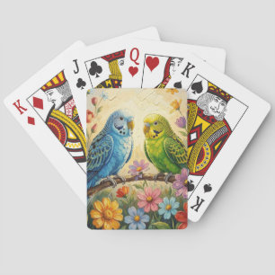 Mooie blauwe en groene parkieten pokerkaarten