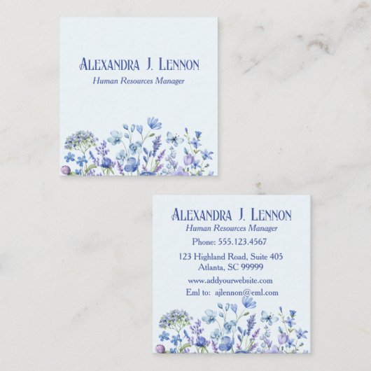 Mooie Blauwe en Lavendel Wildflower Garden Vierkante Visitekaartje (Voorkant / Achterkant)