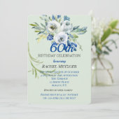 Mooie Blauwe en Mint Floral Birthday-uitnodiging Kaart (Staand voorkant)