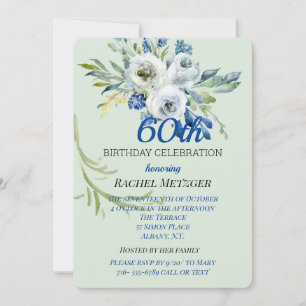 Mooie Blauwe en Mint Floral Birthday-uitnodiging Kaart