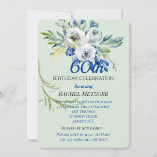 Mooie Blauwe en Mint Floral Birthday-uitnodiging Kaart