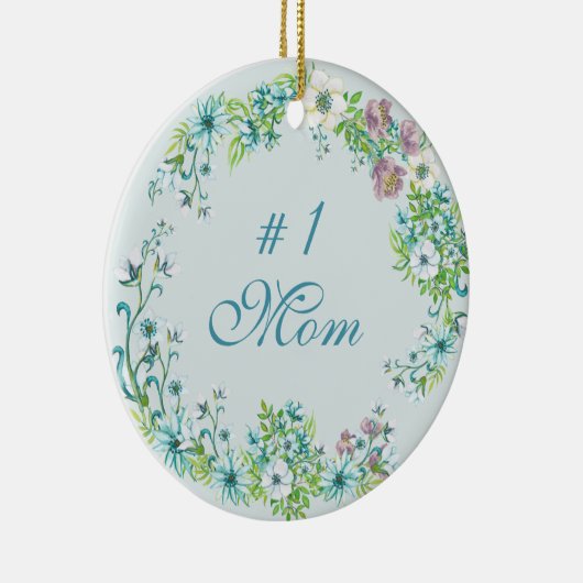 Mooie blauwe en Paarse Waterverf bloemen #1 Mam Keramisch Ornament (Rechts)