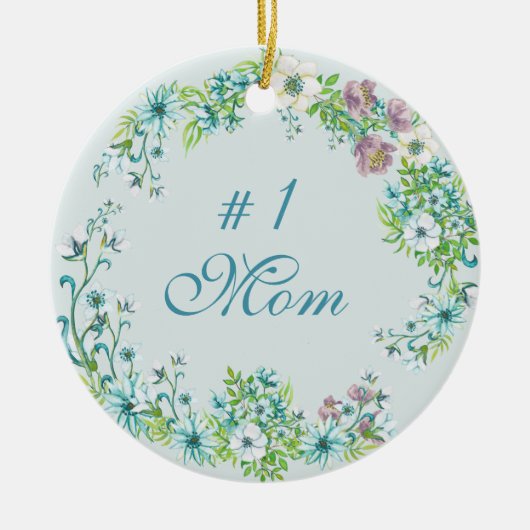 Mooie blauwe en Paarse Waterverf bloemen #1 Mam Keramisch Ornament (Voorkant)