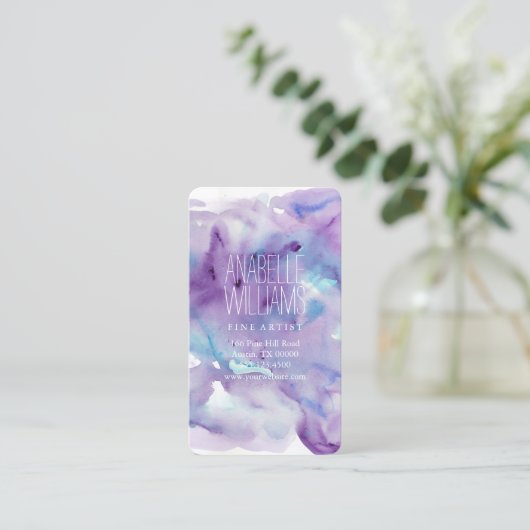 Mooie blauwe en Paarse Waterverf Visitekaartje (Staand voorkant)