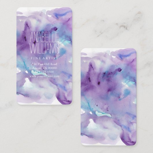 Mooie blauwe en Paarse Waterverf Visitekaartje (Voorkant / Achterkant)
