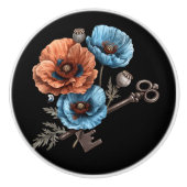 Mooie blauwe en rode papavers met sleutels keramische knop (Voorkant)