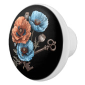 Mooie blauwe en rode papavers met sleutels keramische knop (Rechts)