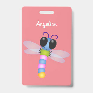 Mooie blauwe en roze libel cartoonillustratie badge