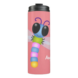Mooie blauwe en roze libel cartoonillustratie thermosbeker