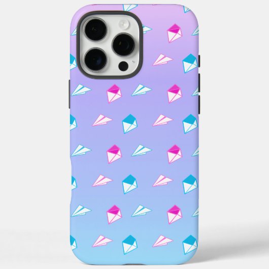 Mooie blauwe en roze papieren vliegtuigletter en e Case-Mate iPhone case (Achterkant)