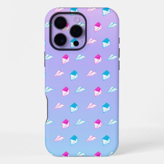 Mooie blauwe en roze papieren vliegtuigletter en e iPhone 16 pro max hoesje