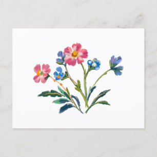 Mooie blauwe en roze wilde bloemen  briefkaart