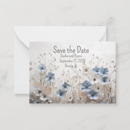 Mooie Blauwe en Witte 3D Bloementuin Bruiloft Notitiekaartje (Voorkant)