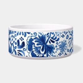 Mooie blauwe en witte batikdesign voerbakje
