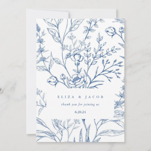 Mooie Blauwe en Witte Bloemen Bruiloft Bedankkaart (Voorkant)