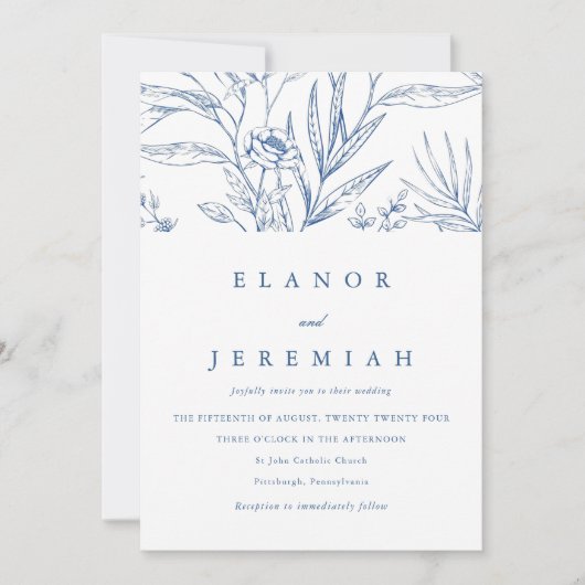 Mooie Blauwe en Witte Bloemen Foto Bruiloft Kaart (Voorkant)