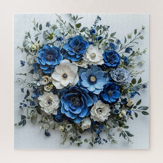 Mooie blauwe en witte bloemschikking legpuzzel (Verticaal)