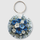Mooie blauwe en witte bloemschikking sleutelhanger (Achterkant)