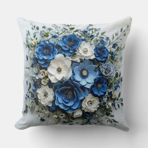 Mooie Blauwe en Witte Bloemstuk Kussen