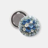 Mooie blauwe en witte bloemstuk magneet (Voorkant / Achterkant)
