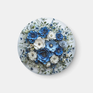 Mooie blauwe en witte bloemstuk magneet