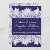 Mooie Blauwe en Witte Bruiloft Kaart (Voorkant / Achterkant)