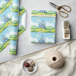 Mooie blauwe en witte kasteel cadeaupapier