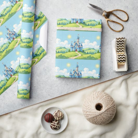 Mooie blauwe en witte kasteel cadeaupapier (Crafts)